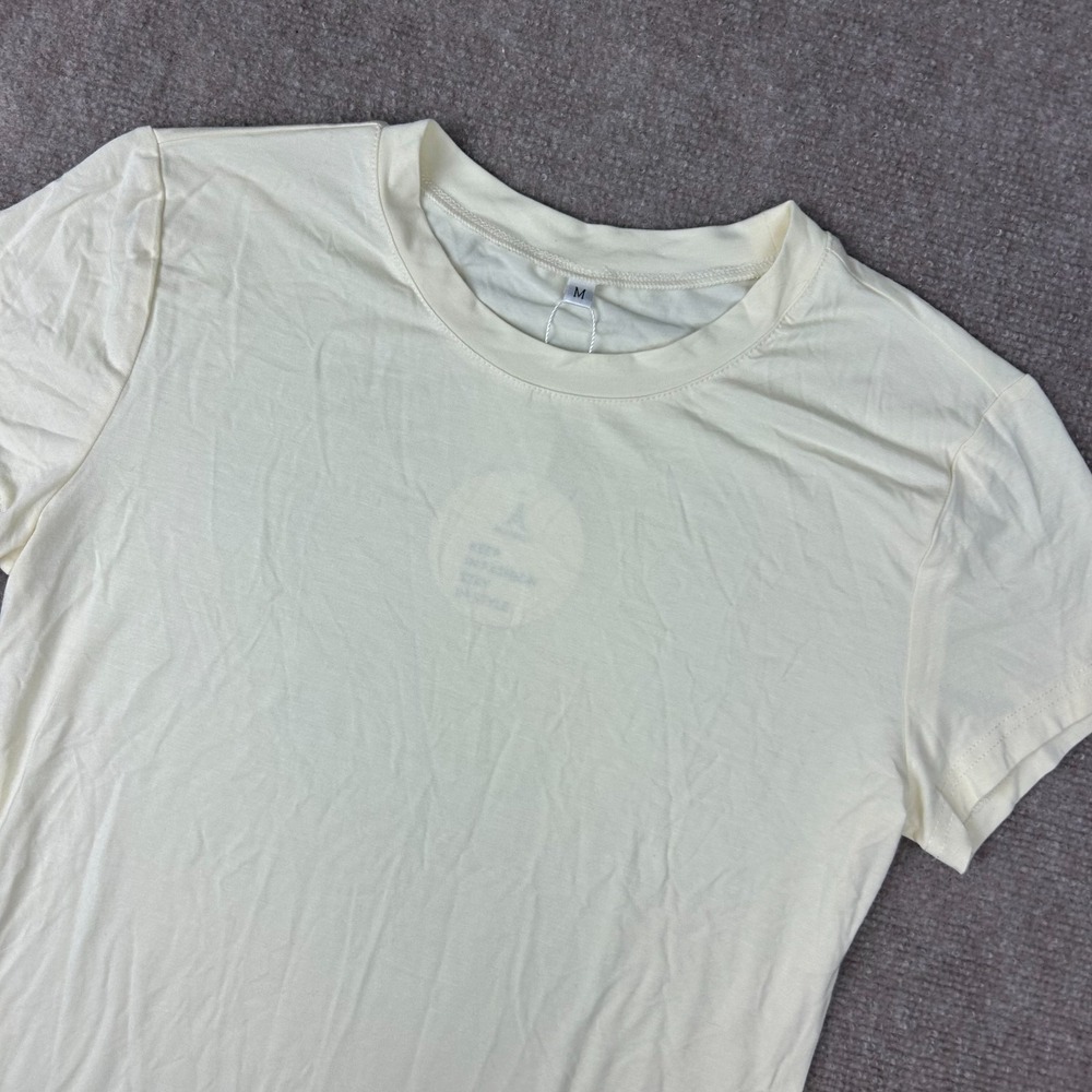 Anrabess T-Shirt Womens Medium Ivory Rayon Stretch Casual Summer Everyday Wear